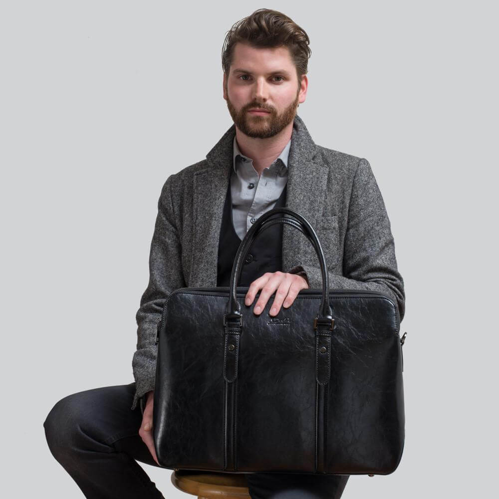 Large Classic Men's Vegan Briefcase 3 - Image 3
