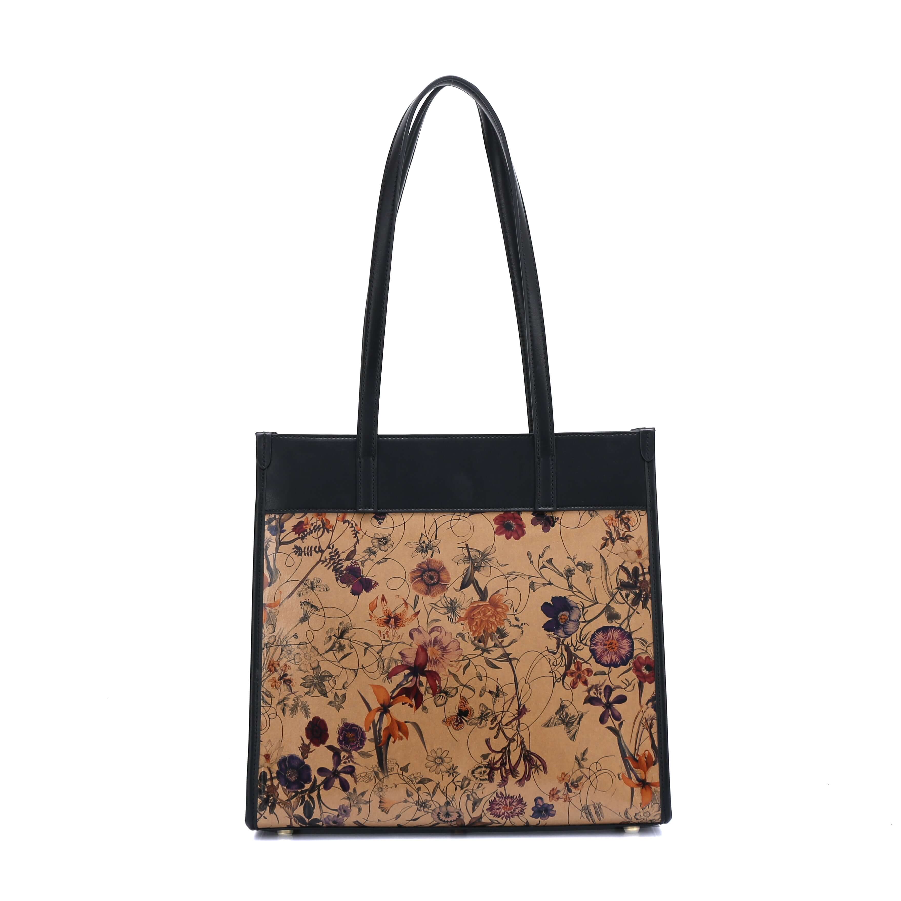 Portrait Tote 2 - Floral Kraft Paper Vegan Tote - Image 5